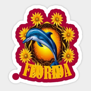 Florida Wildflowers And Cartoon Of A Porpoise or Dolphin Sticker